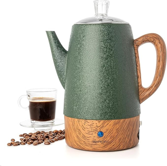 Mixpresso Percolator Coffee Pot Electric 10 Cup, Green Coffee Maker, Coffee Percolator Electric With Keep Warm Function, 10 Cups Stainless Steel Perculator With Basket (Shiny Green)