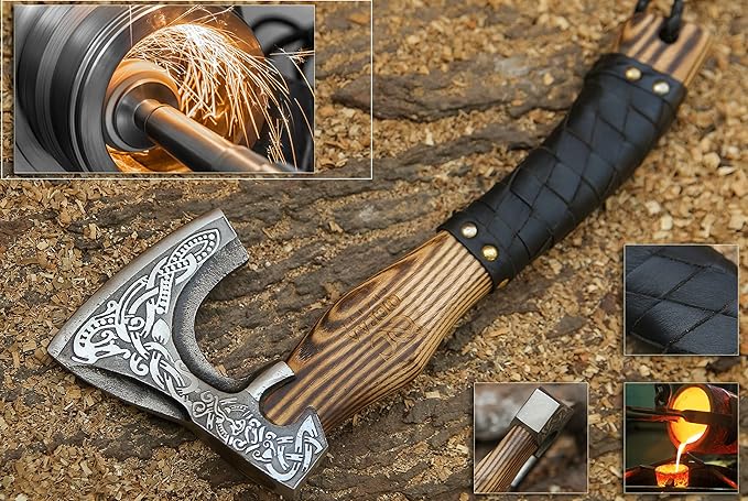 QEPAA CRAFTS® 13” Inch Hand-Forged Viking Axe-Rosewood Handle Hatchets and Axes, Wood Splitting Axe, Camping Axe,Viking Gift for Men (Medieval)