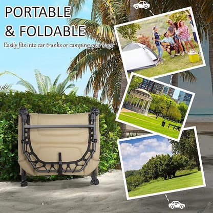 Outsunny Camping Cot for Adults, Folding Bed with Soft Padded Cushions & Headrest, 180° Adjustable Reclining Lounger, Heavy Duty and Portable with a 400 lbs. Capacity, Cream White