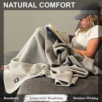 EKTOS 100% Virgin Wool Blanket, 50" x 60", Great Couch Throws, Lap Blankets (Light Gray, Throw Size)