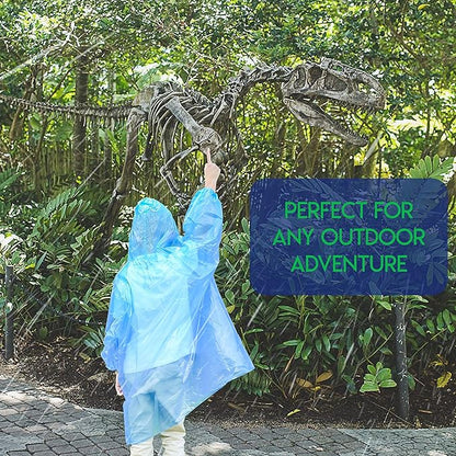 Lingito Rain Ponchos Family Pack - Emergency Drawstring Hood Poncho for Children & Adults Lightweight Reusable or Disposable