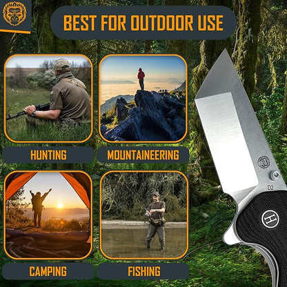 Holtzman's Gorilla Survival 'Pioneer' Folding Knife featuring D2 Steel Blade with G10 Handle in Gift Box Set (Silver)