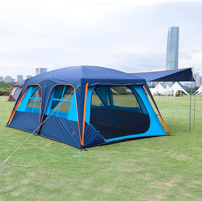KTT Extra Large Tent 10-12-14 Person(B),Family Cabin Tents,2 Rooms,3 Doors and 3 Windows with Mesh,Straight Wall,Waterproof,Double Layer,Big Tent for Outdoor,Picnic,Camping,Family Gathering