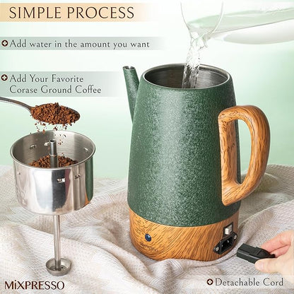 Mixpresso Percolator Coffee Pot Electric 10 Cup, Green Coffee Maker, Coffee Percolator Electric With Keep Warm Function, 10 Cups Stainless Steel Perculator With Basket (Shiny Green)