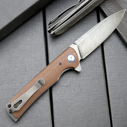 Eafengrow EF973 Folding Knife, D2 Steel Blade Micarta Handle Scale Pocket Knife Folder for Working Camping Hiking EDC Tool Knife(brown)
