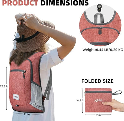 Hiking Backpack 15L Small Travel Backpack Lightweight Daypack Foldable Hiking Backpack Packable Camping Hiking Backpack for Women Men (Red)
