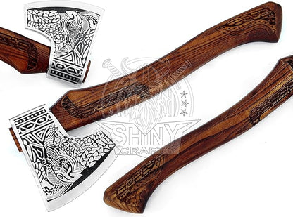 SHINY CRAFTS-Axes Viking Axe Hatchet-Norse Battle Axe Best Handmade Tomahawk Viking Bearded Axe Beautiful Camping Axe Best Gift for him with Leather Sheath (VBA 09)
