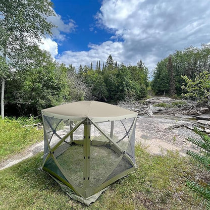 CLAM Quick Set Venture 9x9 Ft Portable Outdoor Camping Canopy Shelter, Green/Tan + Clam Quick Set Screen Hub Tent Wind & Sun Panels, Green (2 Pack)