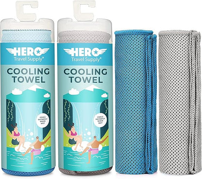 Hero Cooling Towel for Travel, Hiking, Sports, Yoga (2-Pack) Ultra Soft Microfiber 40" x 12"