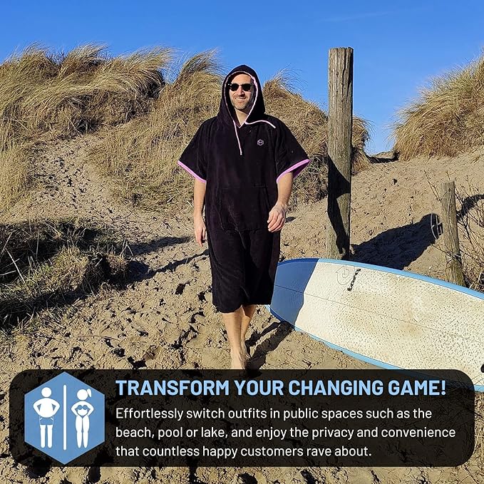 Hang 11' Surf Poncho - Surf Changing Poncho with Front Pocket, Changing Towel Poncho Adult, Swim Poncho Towel, Hooded Towel Adult, Beach Poncho, Wearable Towel, Beach Changing Poncho