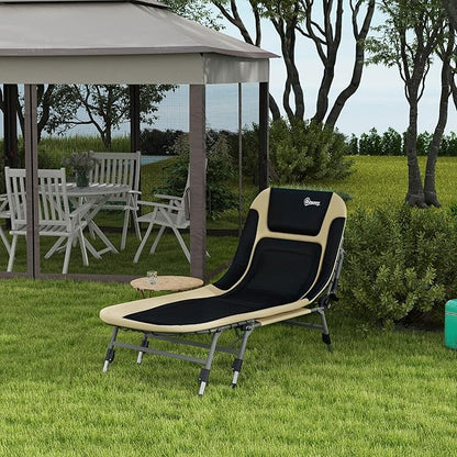 Outsunny Camping Cot for Adults, Folding Bed with Soft Padded Cushions & Headrest, 180° Adjustable Reclining Lounger, Heavy Duty and Portable with a 400 lbs. Capacity, Cream White