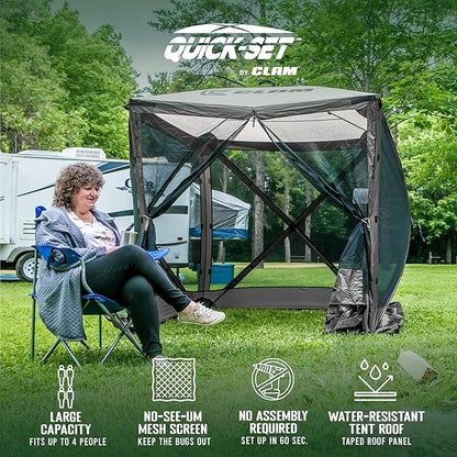CLAM Pop Up Screen Tent, Outdoor Camping Gazebo Canopy, Traveler, 6' x 6', Gray