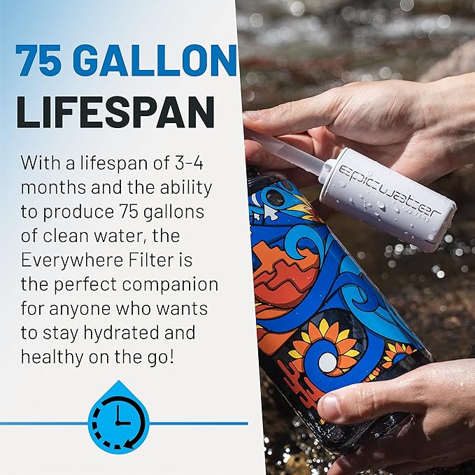 Epic Water Filters Everywhere Bottle Filter Complete Filter | 1-Pack | 75 Gallon Total Filter Life | 3-4 month Supply | Compatible with all Epic Water Bottles | Replaces Everyday and Outdoor