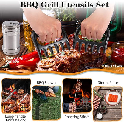 Camping Essentials Cookware Cooking Utensils Set - Camping Kitchen Utensils, Portable Outdoor Accessories, Stainless Steel & Silicone, Camping Gear Equipment for RV Picnic Grill