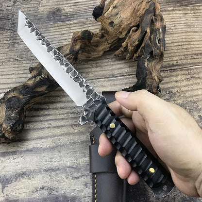 HUAAO 11.6’’ Fixed Blade Knife with Sheath, Japanese Knife with Ebony Handle, Katana Tanto Knife for Hunting Camping Survival (Tanto Point Blade)
