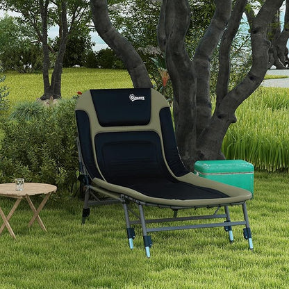 Outsunny Camping Cot for Adults, Folding Bed with Soft Padded Cushions & Headrest, 180° Adjustable Reclining Lounger, Heavy Duty and Portable with a 400 lbs. Capacity, Dark Green