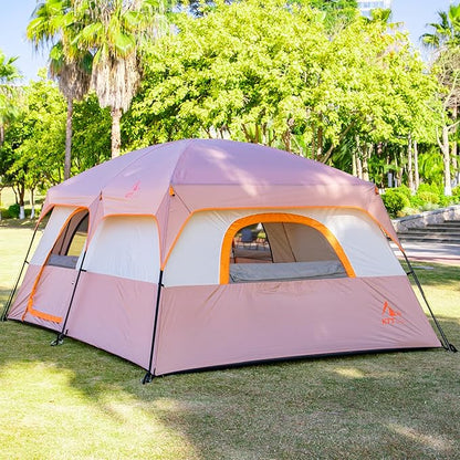 KTT Extra Large Tent 10-12-14 Person(Style-B),Family Cabin Tents,2 Rooms,3 Doors and 3 Windows with Mesh,Straight Wall,Waterproof,Double Layer,Big Tent for Outdoor,Picnic,Camping,Family Gathering