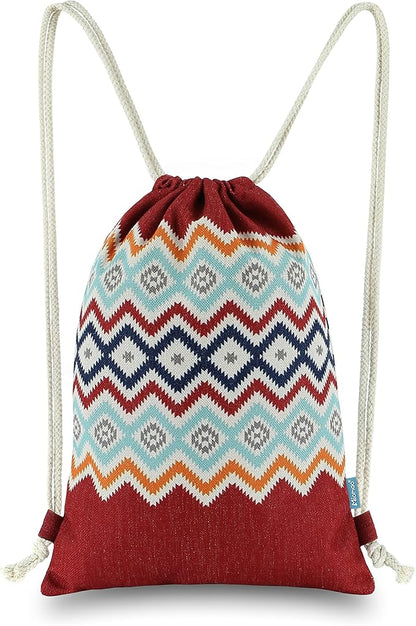 Drawstring Backpack Bohemia Style String Bag Canvas Beach Sport Daypack