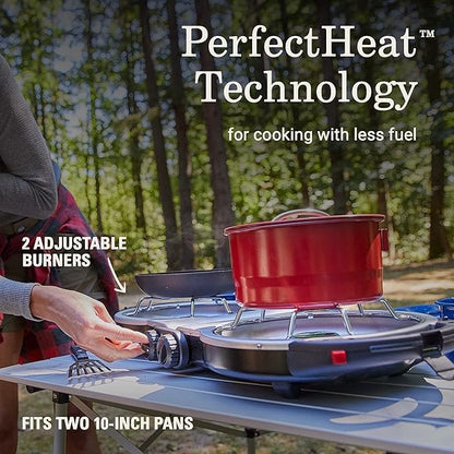 Coleman Fold N Go 2-Burner Propane Camping Stove, Portable Folding Camp Stove with Push-Button Instant Ignition, 2 Adjustable Burners with 20,000 BTUs of Power for Camping, Tailgating, BBQ, & More