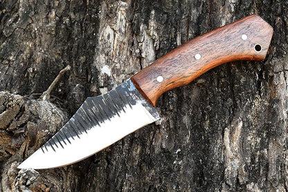 Horizontal Carry Knife, Handmade Full Tang Bushcraft Knife with Comfortable Grip, Hunting Knife with Leather Sheath, Stainless Steel Fixed Blade Knife for Men