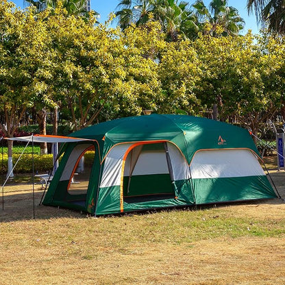 KTT Extra Large Tent 10-12-14 Person(Style-B),Family Cabin Tents,2 Rooms,3 Doors and 3 Windows with Mesh,Straight Wall,Waterproof,Double Layer,Big Tent for Outdoor,Picnic,Camping,Family Gathering