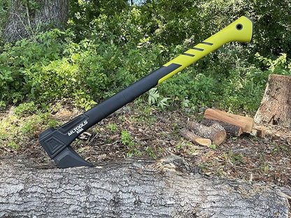 Splitting Axe X28A - Camping Axe with Fiberglass Ergonomic Handle, High Carbon Steel Head - Torque & Weatherproof Survival Axes and Hatchets - Non-Slip Grip - Protection Guard & Lock - 28”