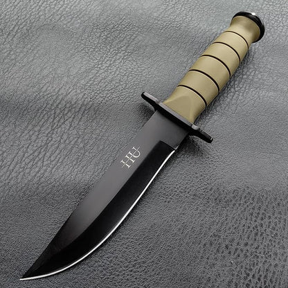 HU 5.5'' Fixed Blade Pocket Knife - Sharp Stainless Steel - Matte Black/Military Green- for Camping, Hiking, Survival, Unboxing package (Military Green)